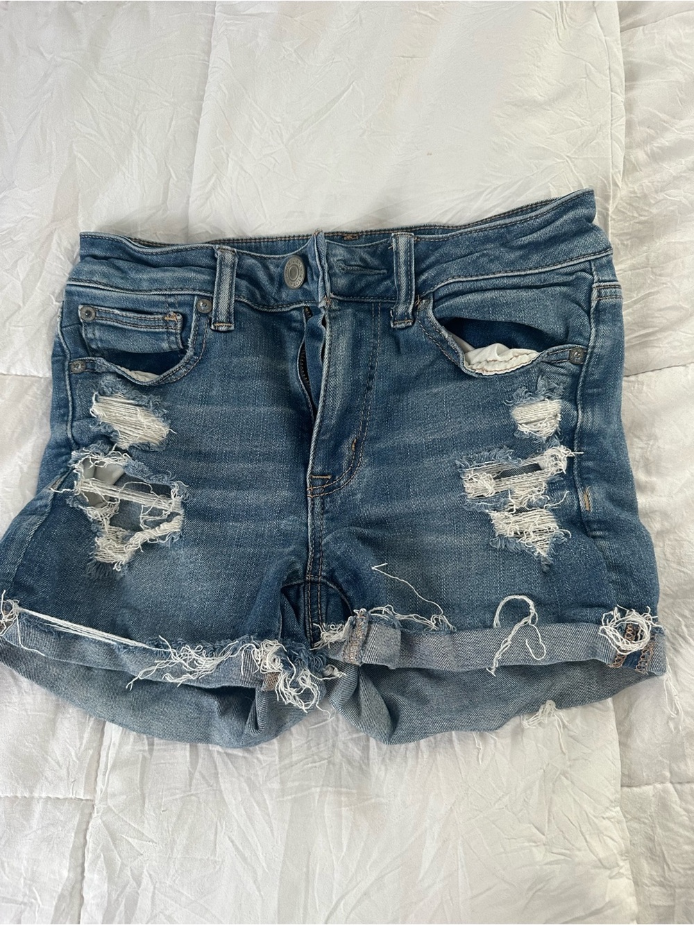 American Eagle Outfitters Distressed Blue Ripped Denim Shorts